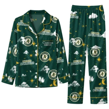 Oakland Athletics Long Pajama Set Custom Cloud Stars Green Best Selling