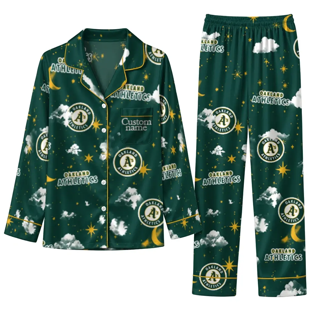 Oakland Athletics Long Pajama Set Custom Cloud Stars Green Best Selling Oakland Athletics Long Pajama Set Custom Cloud Stars Green Best Selling