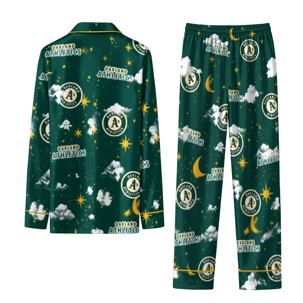 Oakland Athletics Long Pajama Set Custom Cloud Stars Green Fashion Forward Oakland Athletics Long Pajama Set Custom Cloud Stars Green Fashion Forward