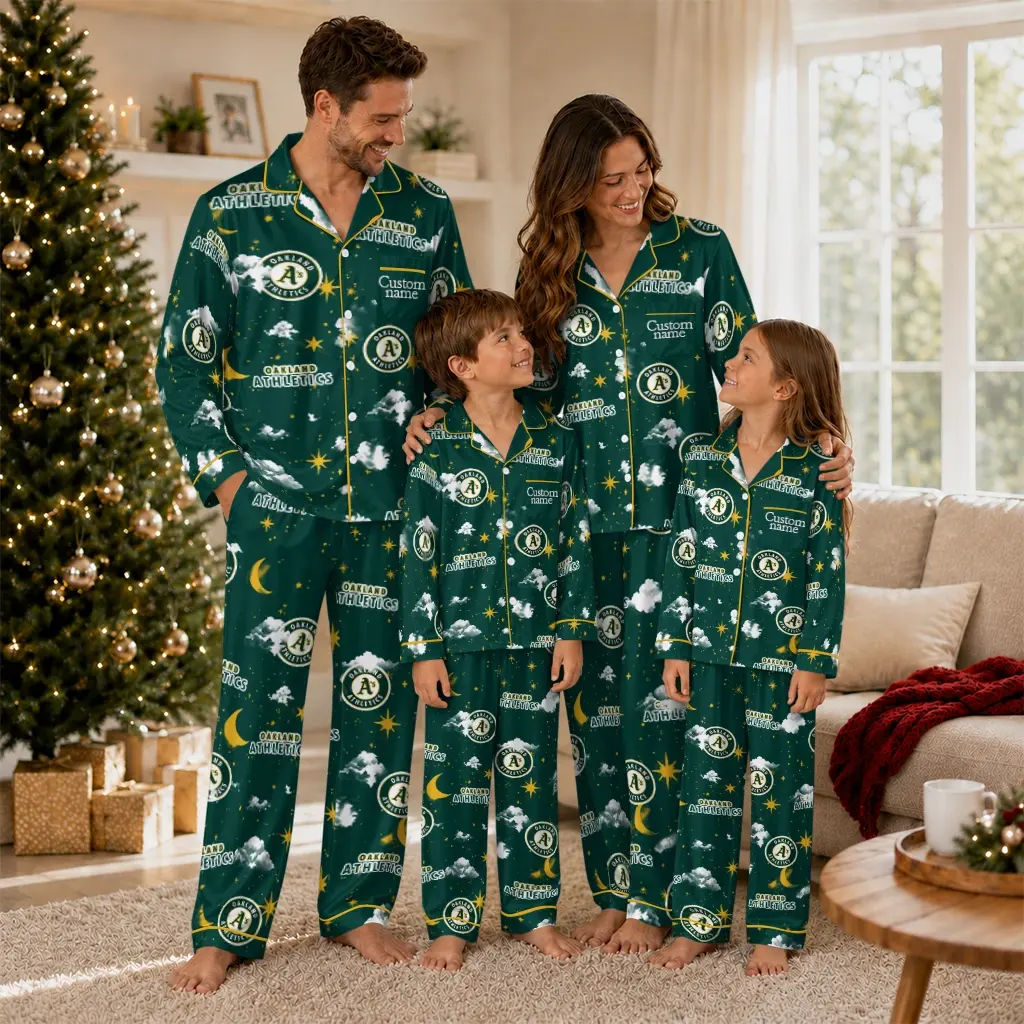Oakland Athletics Long Pajama Set Custom Cloud Stars Green Latest Model Oakland Athletics Long Pajama Set Custom Cloud Stars Green Latest Model