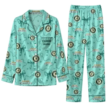 oakland athletics long pajama set custom ribbon chains green best selling.webp