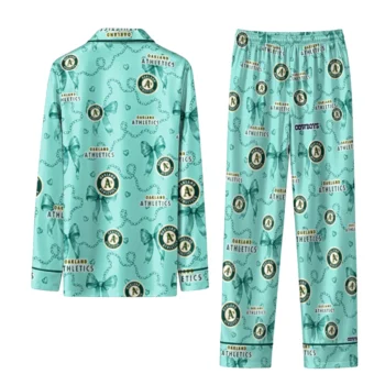 oakland athletics long pajama set custom ribbon chains green fashion forward.webp