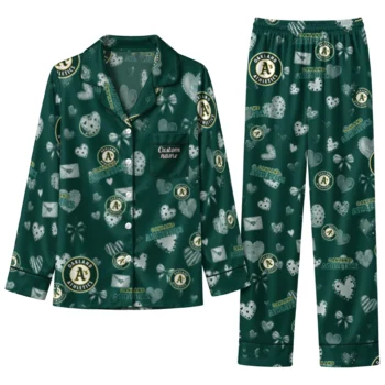 oakland athletics long pajama set customized heart charms green best selling.webp