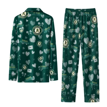 oakland athletics long pajama set customized heart charms green fashion forward.webp