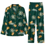 Oakland Athletics Long Pajama Set Personalized Snack Scatter Green Best Selling