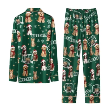 Ohio Bobcats Long Pajama Set Personalized Animal Scatter Green Fashion Forward