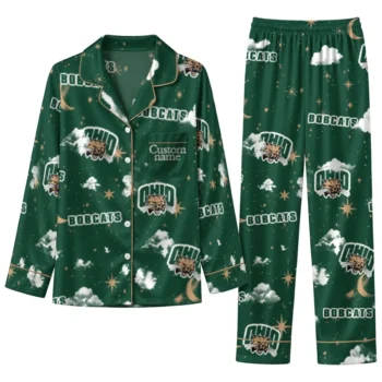 Ohio Bobcats Long Pajama Set Personalized Cloud Stars Green Best Selling