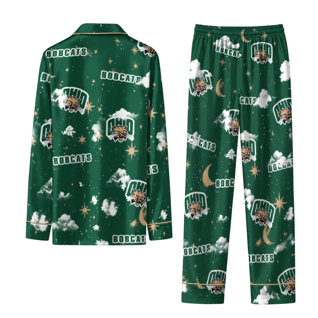 Ohio Bobcats Long Pajama Set Personalized Cloud Stars Green Fashion Forward Ohio Bobcats Long Pajama Set Personalized Cloud Stars Green Fashion Forward