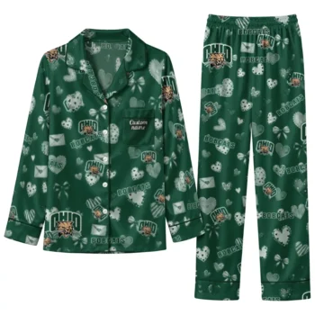 Ohio Bobcats Long Pajama Set Personalized Heart Charms Green Best Selling