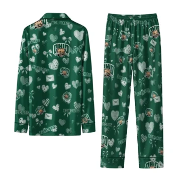 Ohio Bobcats Long Pajama Set Personalized Heart Charms Green Fashion Forward