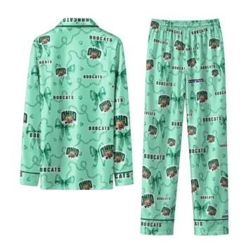 Ohio Bobcats Long Pajama Set Personalized Ribbon Chains Green Fashion Forward
