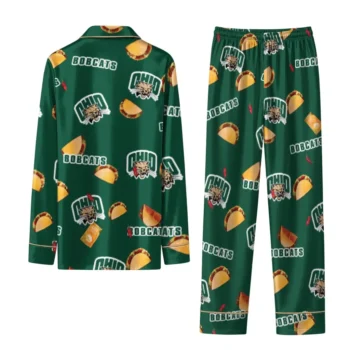 Ohio Bobcats Long Pajama Set Personalized Snack Scatter Green Fashion Forward