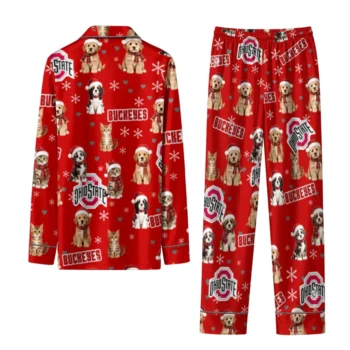 Ohio State Buckeyes Long Pajama Set Customized Animal Scatter Scarlet Fashion Forward