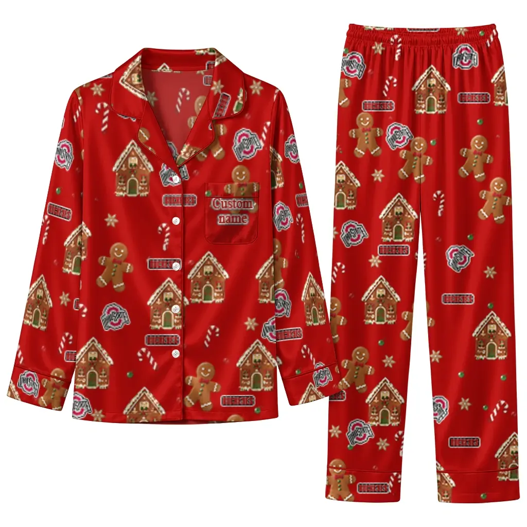 Ohio State Buckeyes Long Pajama Set Customized Candy Scatter Scarlet Best Selling Ohio State Buckeyes Long Pajama Set Customized Candy Scatter Scarlet Best Selling