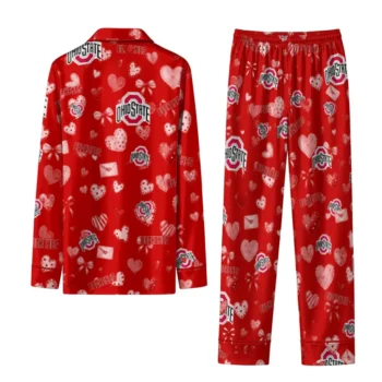 Ohio State Buckeyes Long Pajama Set Customized Heart Charms Scarlet Fashion Forward