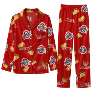 Ohio State Buckeyes Long Pajama Set Customized Snack Scatter Scarlet Best Selling