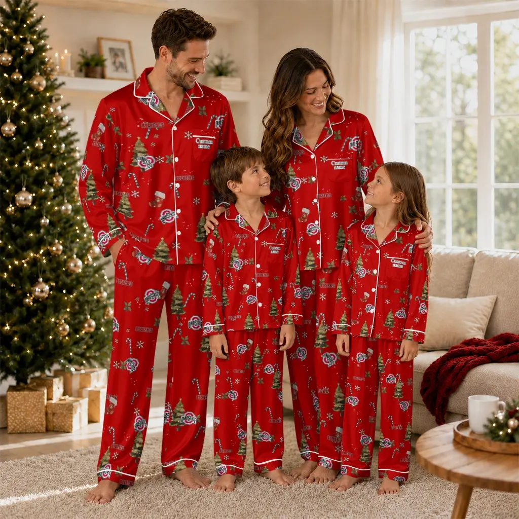Ohio State Buckeyes Long Pajama Set Customized Sprig Scatter Scarlet Latest Model Ohio State Buckeyes Long Pajama Set Customized Sprig Scatter Scarlet Latest Model