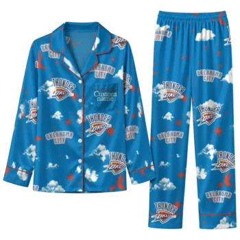 Oklahoma City Thunder Long Pajama Set Custom Cloud Stars Blue Best Selling