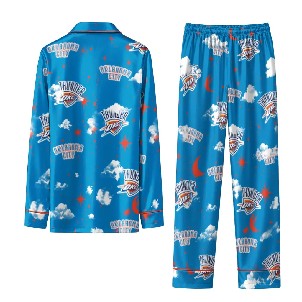 Oklahoma City Thunder Long Pajama Set Custom Cloud Stars Blue Fashion Forward Oklahoma City Thunder Long Pajama Set Custom Cloud Stars Blue Fashion Forward