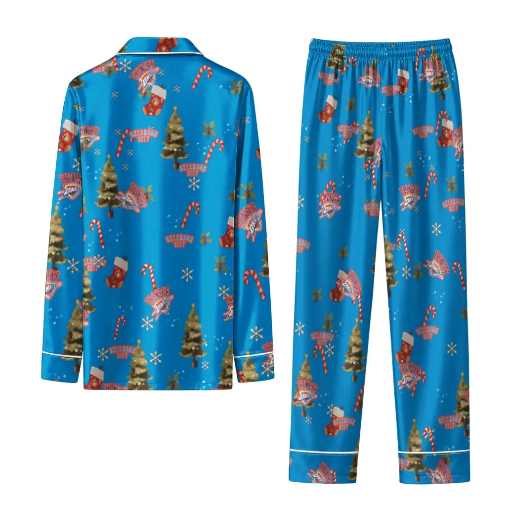 Oklahoma City Thunder Long Pajama Set Custom Sprig Scatter Blue Fashion Forward Oklahoma City Thunder Long Pajama Set Custom Sprig Scatter Blue Fashion Forward
