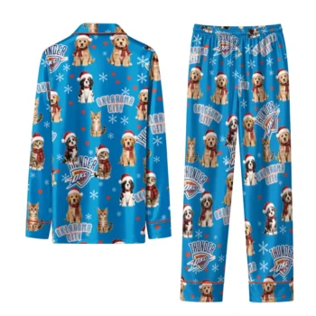 Oklahoma City Thunder Long Pajama Set Customized Animal Scatter Blue Fashion Forward