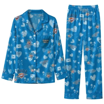 oklahoma city thunder long pajama set customized heart charms blue best selling.webp