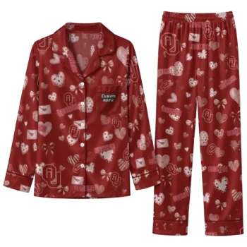 Oklahoma Sooners Long Pajama Set Custom Heart Charms Crimson Best Selling