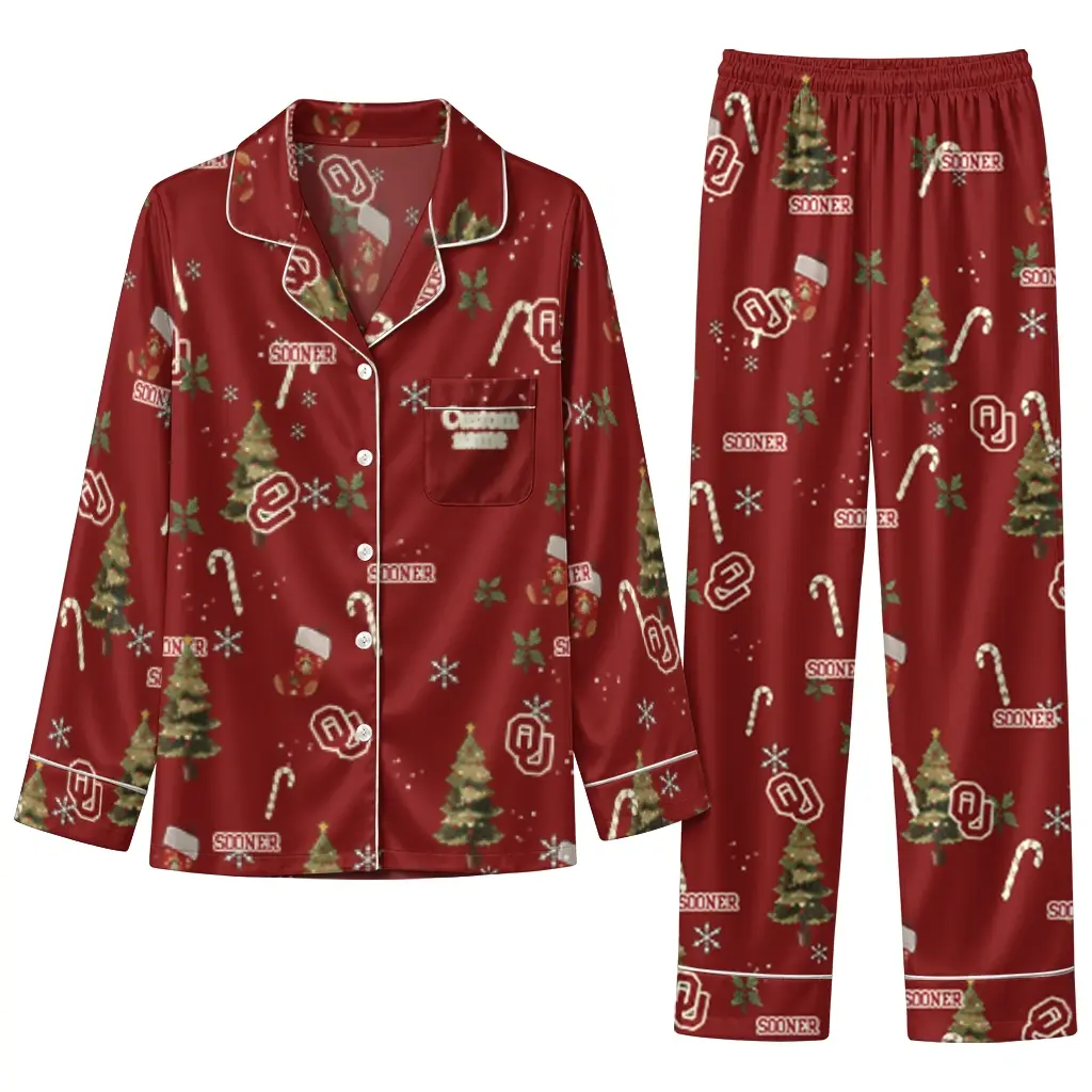 Oklahoma Sooners Long Pajama Set Custom Sprig Scatter Crimson Best Selling Oklahoma Sooners Long Pajama Set Custom Sprig Scatter Crimson Best Selling