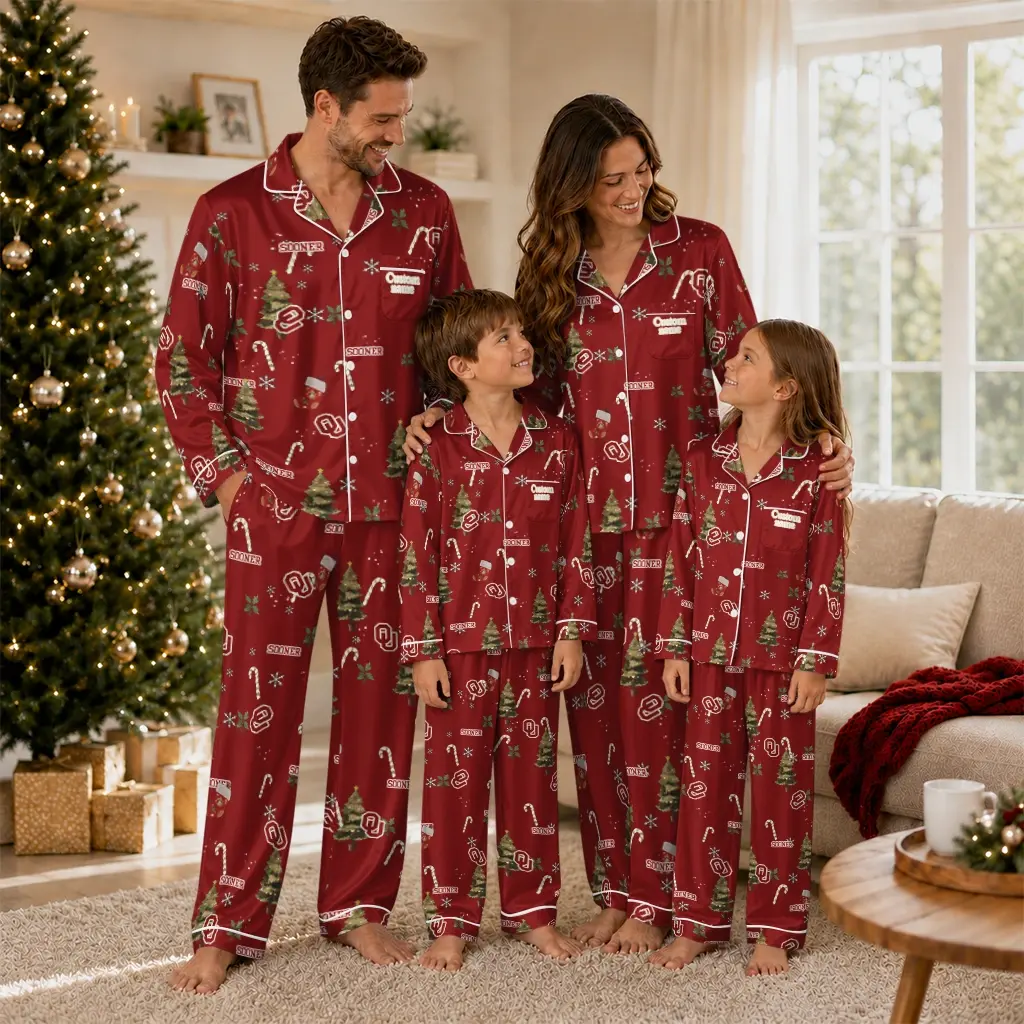 Oklahoma Sooners Long Pajama Set Custom Sprig Scatter Crimson Latest Model Oklahoma Sooners Long Pajama Set Custom Sprig Scatter Crimson Latest Model