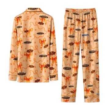 Oklahoma State Cowboys Long Pajama Set Personalized Ribbon Chains Orange Fashion Forward