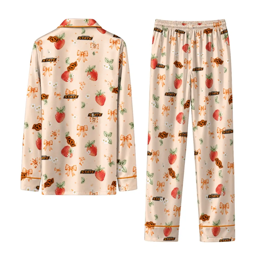 Oklahoma State Cowboys Long Pajama Set Personalized Ribbon Florals Orange Fashion Forward Oklahoma State Cowboys Long Pajama Set Personalized Ribbon Florals Orange Fashion Forward