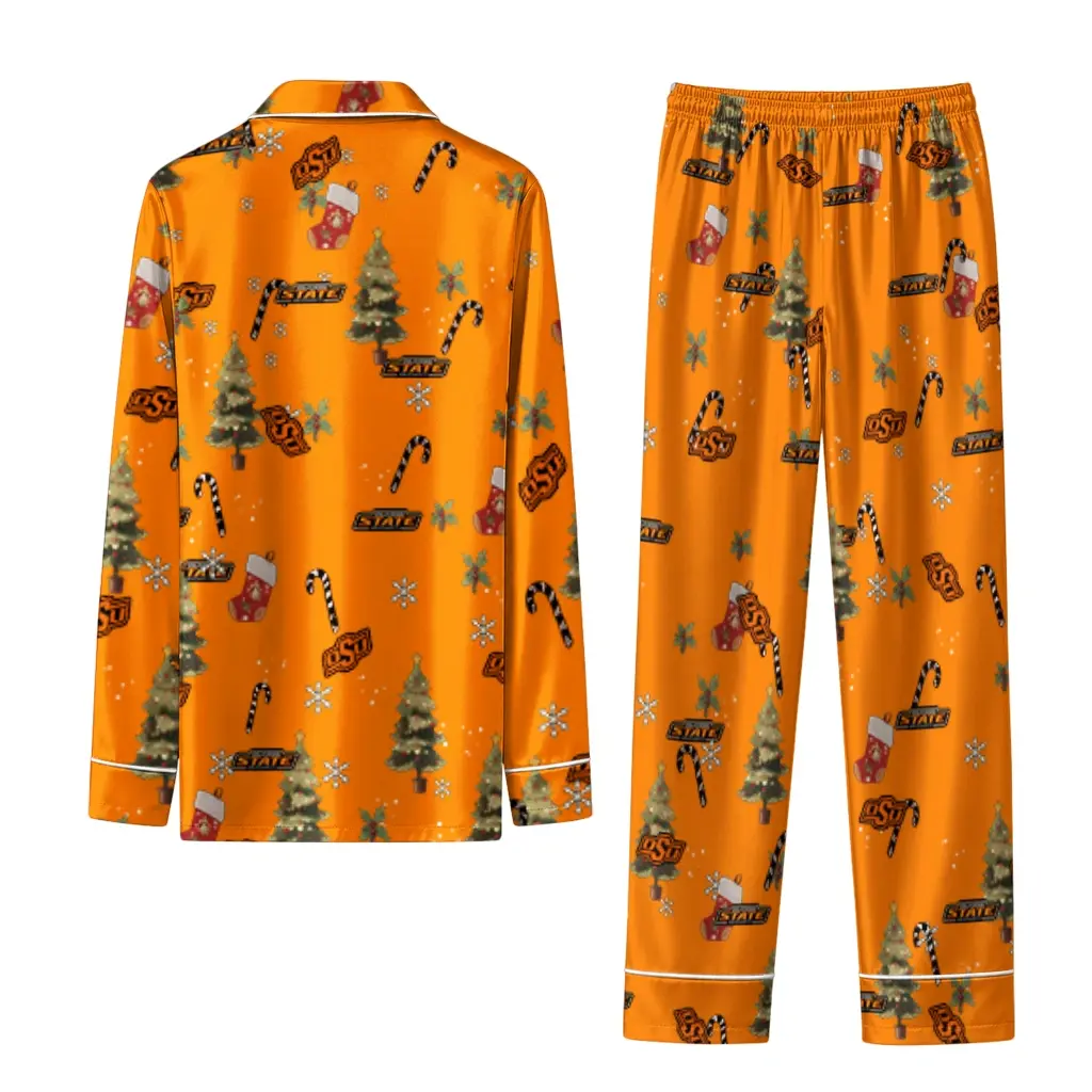Oklahoma State Cowboys Long Pajama Set Personalized Sprig Scatter Orange Fashion Forward Oklahoma State Cowboys Long Pajama Set Personalized Sprig Scatter Orange Fashion Forward