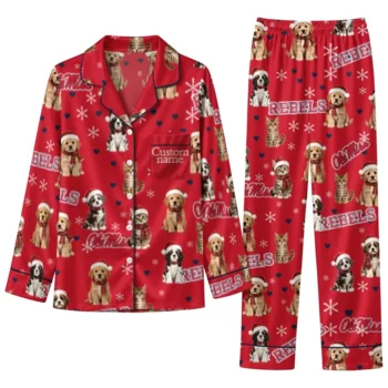 Ole Miss Rebels Long Pajama Set Customized Animal Scatter Red Best Selling