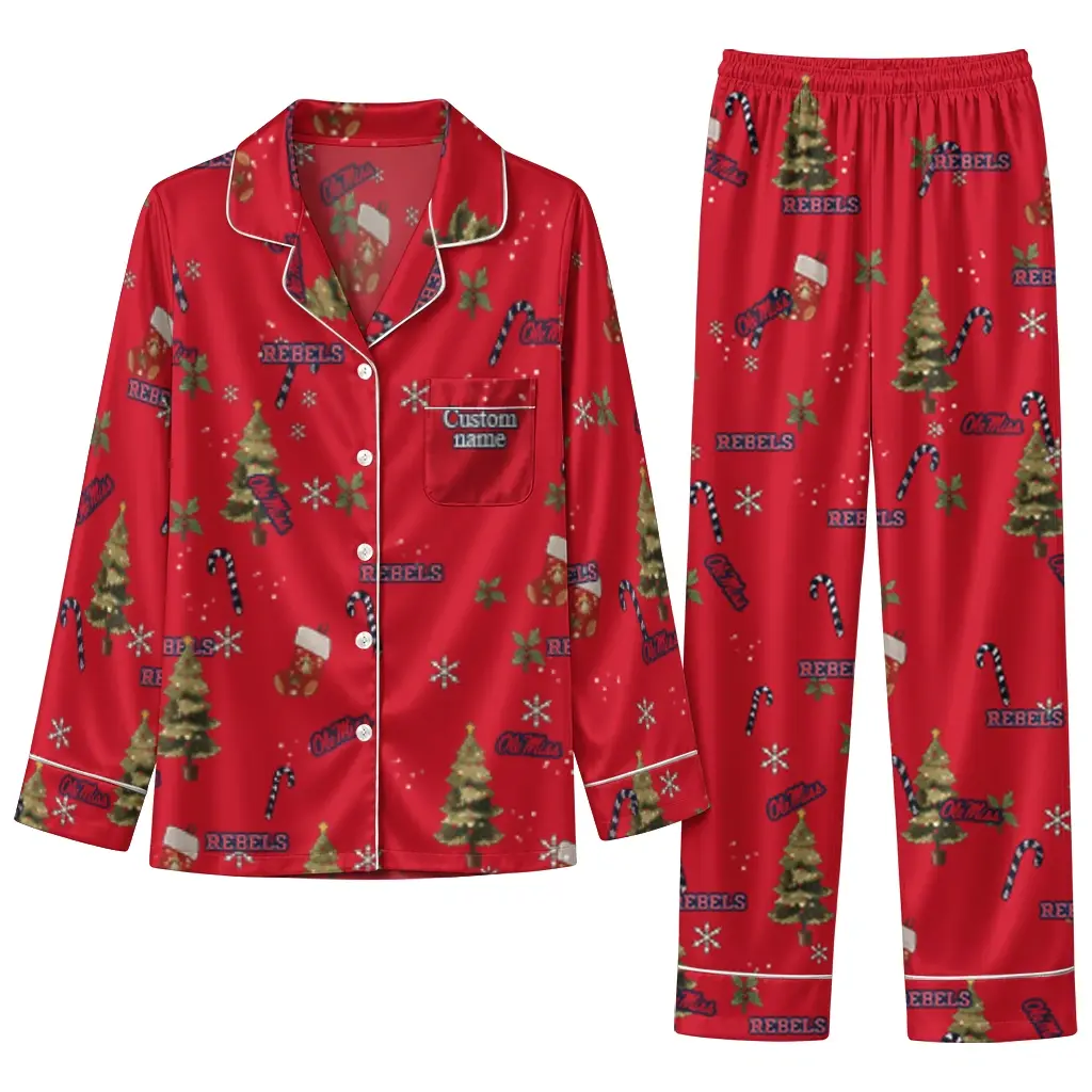 Ole Miss Rebels Long Pajama Set Customized Sprig Scatter Red Best Selling Ole Miss Rebels Long Pajama Set Customized Sprig Scatter Red Best Selling