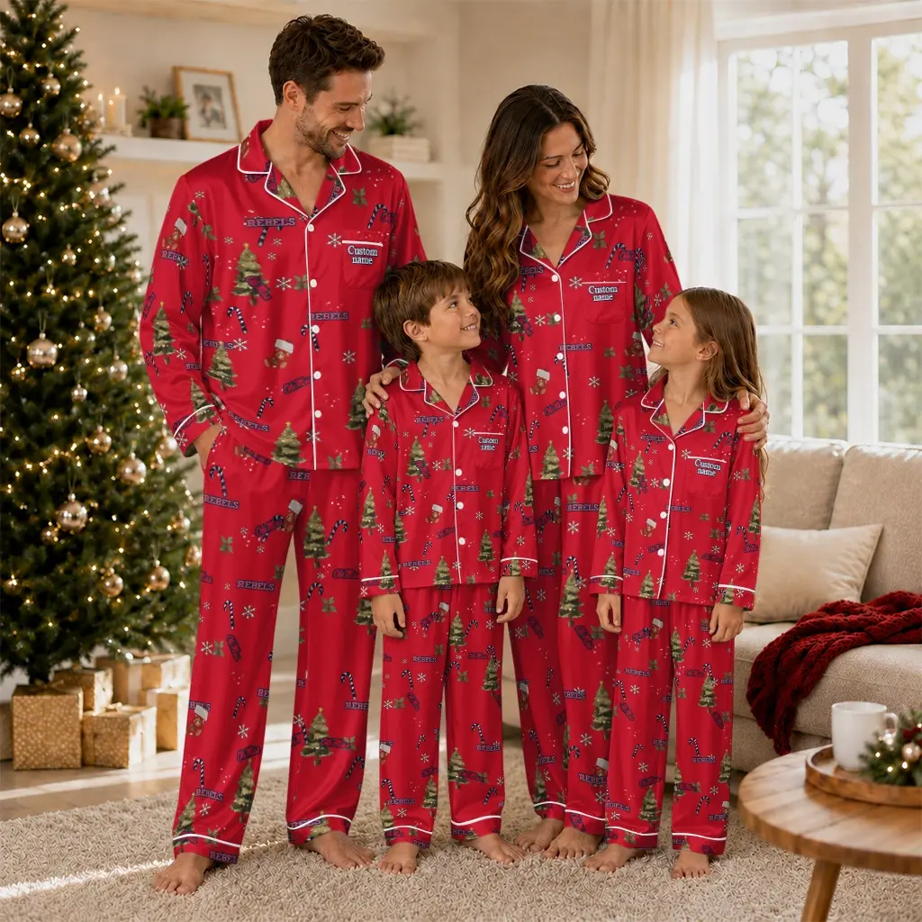 Ole Miss Rebels Long Pajama Set Customized Sprig Scatter Red Latest Model Ole Miss Rebels Long Pajama Set Customized Sprig Scatter Red Latest Model
