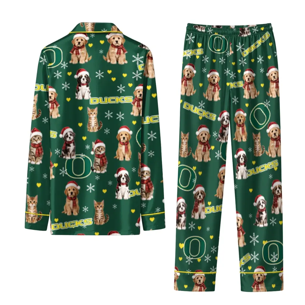Oregon Ducks Long Pajama Set Customized Animal Scatter Green Fashion Forward Oregon Ducks Long Pajama Set Customized Animal Scatter Green Fashion Forward