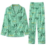 Oregon Ducks Long Pajama Set Customized Ribbon Chains Green Best Selling