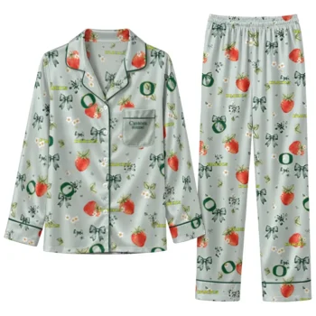 Oregon Ducks Long Pajama Set Customized Ribbon Florals Green Best Selling