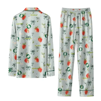 Oregon Ducks Long Pajama Set Customized Ribbon Florals Green Fashion Forward