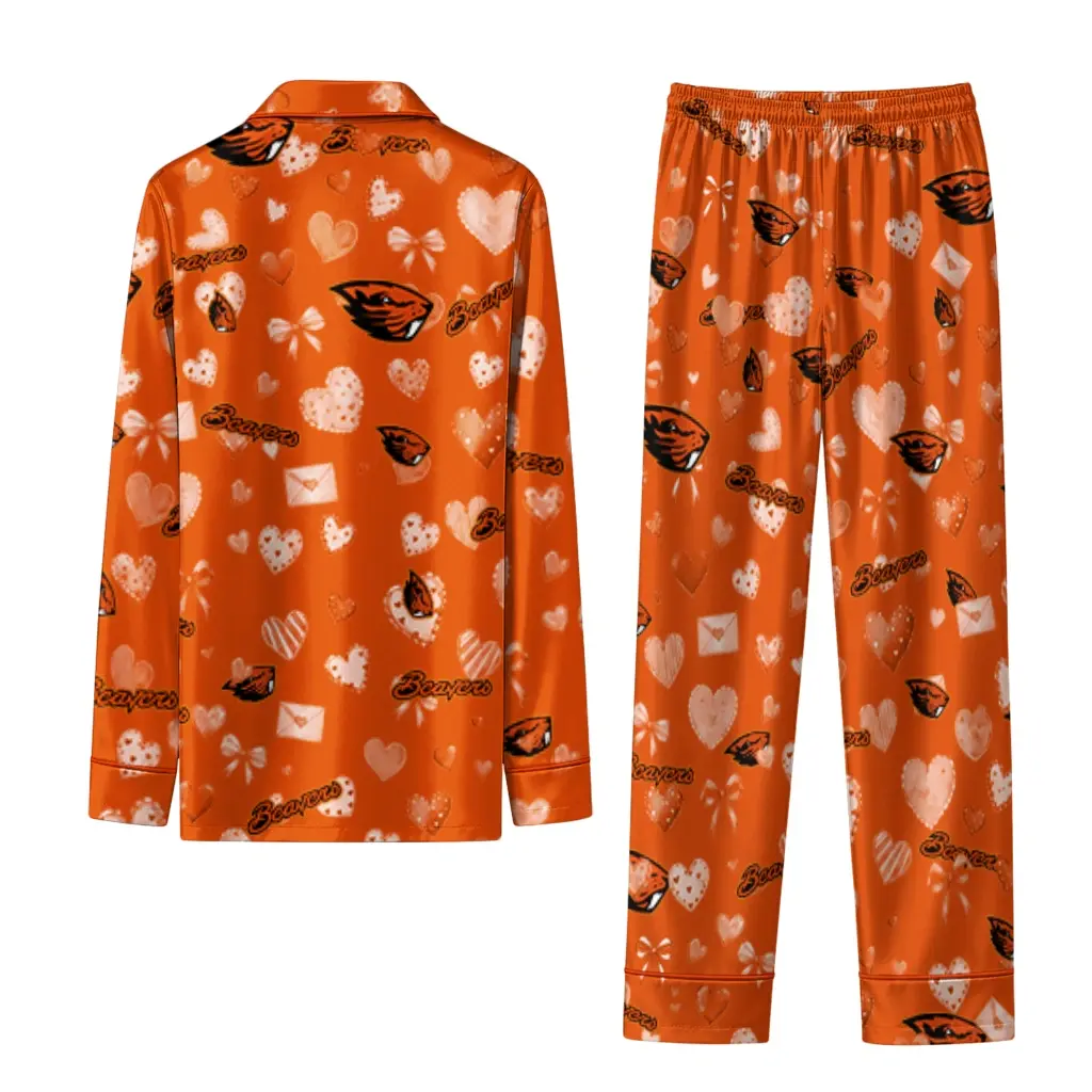 Oregon State Beavers Long Pajama Set Personalized Heart Charms Orange Fashion Forward Oregon State Beavers Long Pajama Set Personalized Heart Charms Orange Fashion Forward