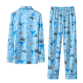 orlando magic long pajama set customized ribbon chains blue fashion forward.webp