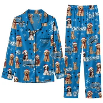 Orlando Magic Long Pajama Set Personalized Animal Scatter Blue Best Selling