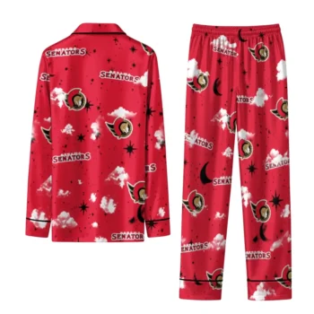 Ottawa Senators Long Pajama Set Custom Cloud Stars Red Fashion Forward
