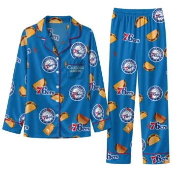 Philadelphia 76ers Long Pajama Set Customized Snack Scatter Blue Best Selling