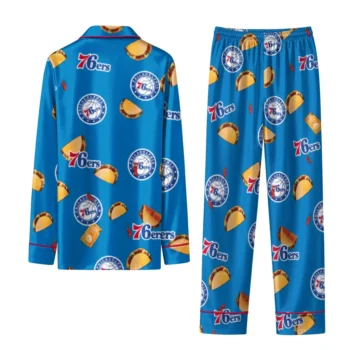 Philadelphia 76ers Long Pajama Set Customized Snack Scatter Blue Fashion Forward