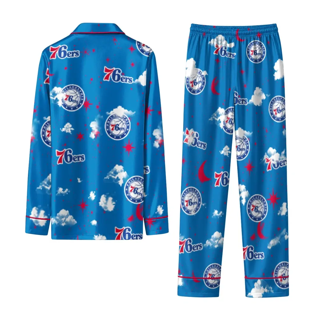 Philadelphia 76ers Long Pajama Set Personalized Cloud Stars Blue Fashion Forward Philadelphia 76ers Long Pajama Set Personalized Cloud Stars Blue Fashion Forward