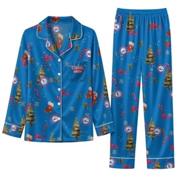 Philadelphia 76ers Long Pajama Set Personalized Sprig Scatter Blue Best Selling