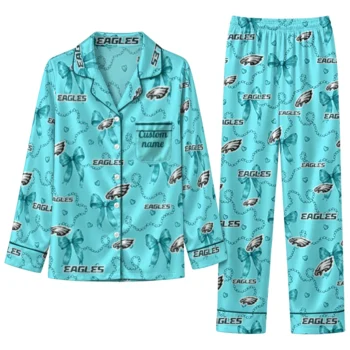 philadelphia eagles long pajama set custom ribbon chains green best selling.webp