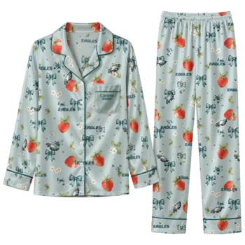 philadelphia eagles long pajama set custom ribbon florals green best selling.webp