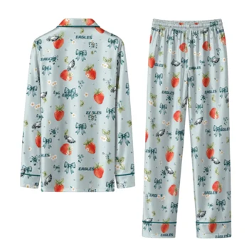 philadelphia eagles long pajama set custom ribbon florals green fashion forward.webp